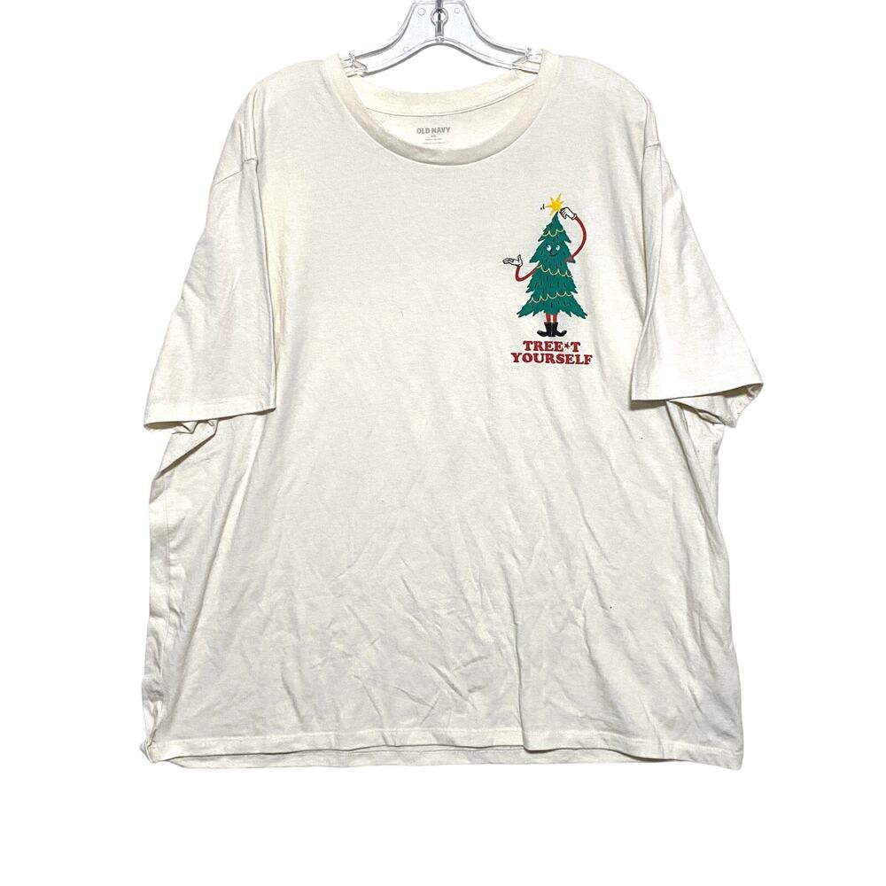 Old Navy Christmas Tree Graphic Shirt Mens XXL Treat Yourself Festive Holidays